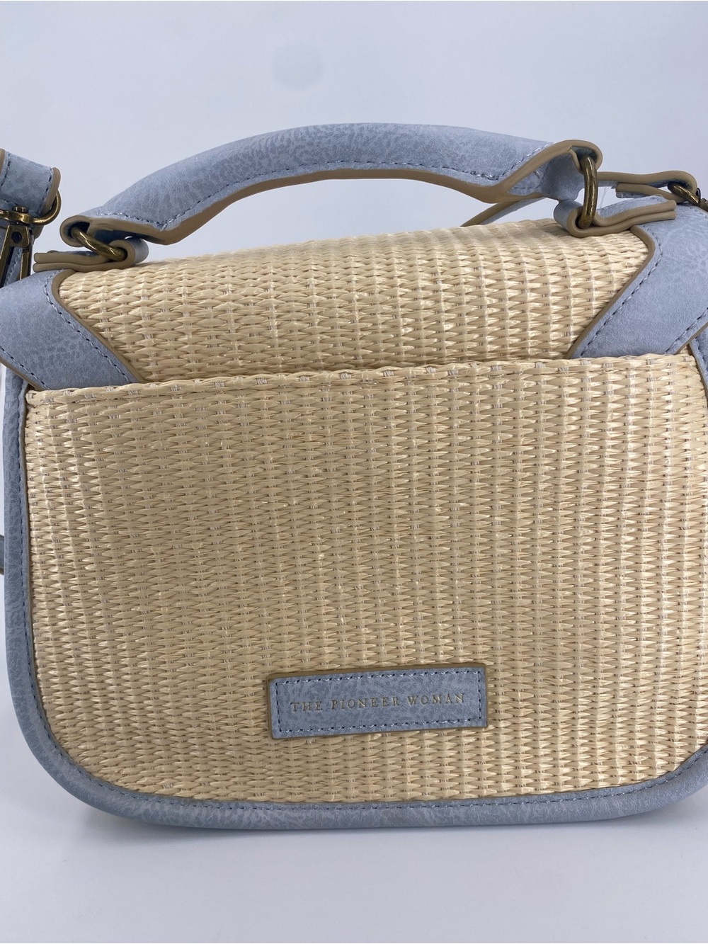 The Pioneer Woman Boho Woven Crossbody Bag Blue Raffia Purse